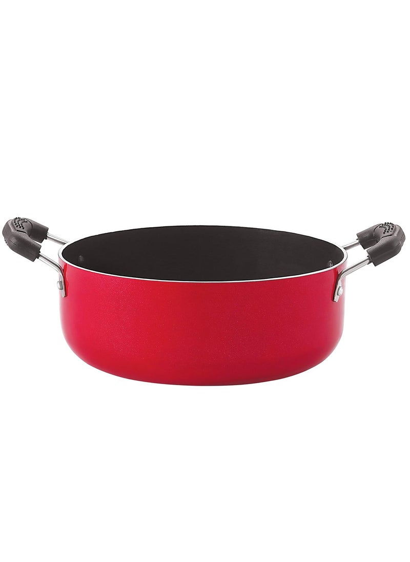 Nirlon Non Stick Gas Compatible Aluminium Casserole, 20CM, 2.1L Red Colour