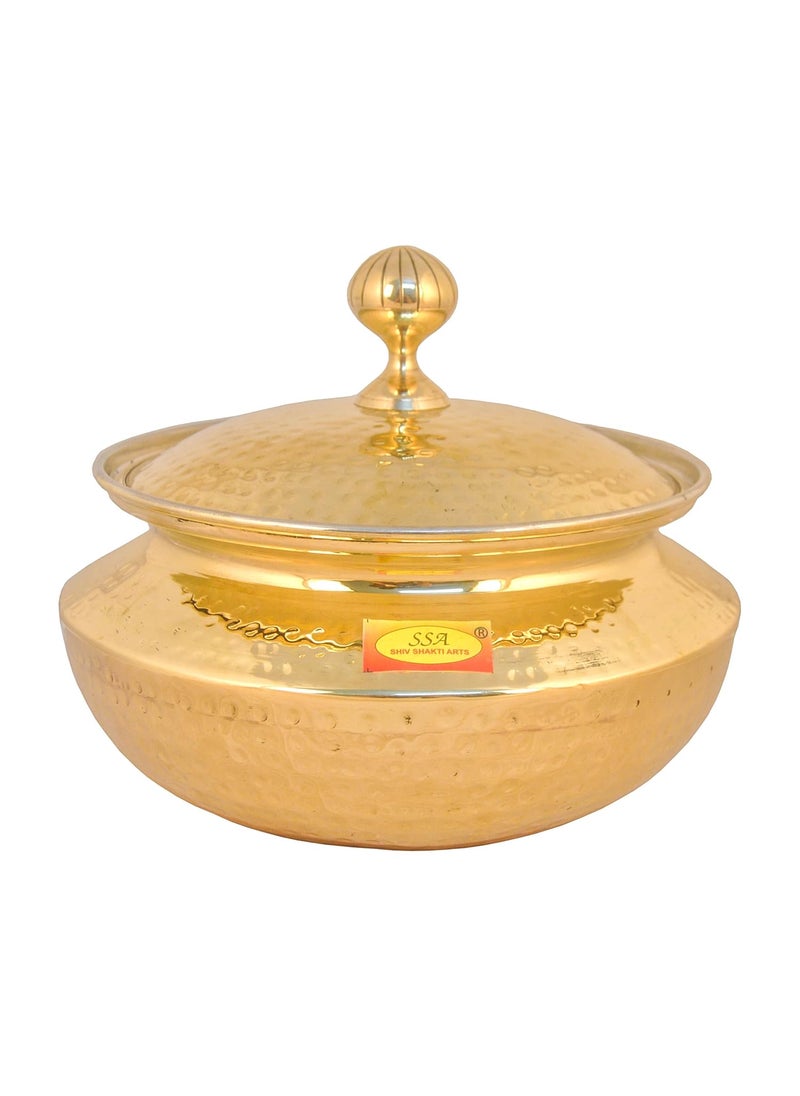 Shiv Shakti Arts Brass Hammered Biryani Handi Chaffing Dish Pan Patili with Lid,Tin Lining,Cookware,8.5 L,Yellow