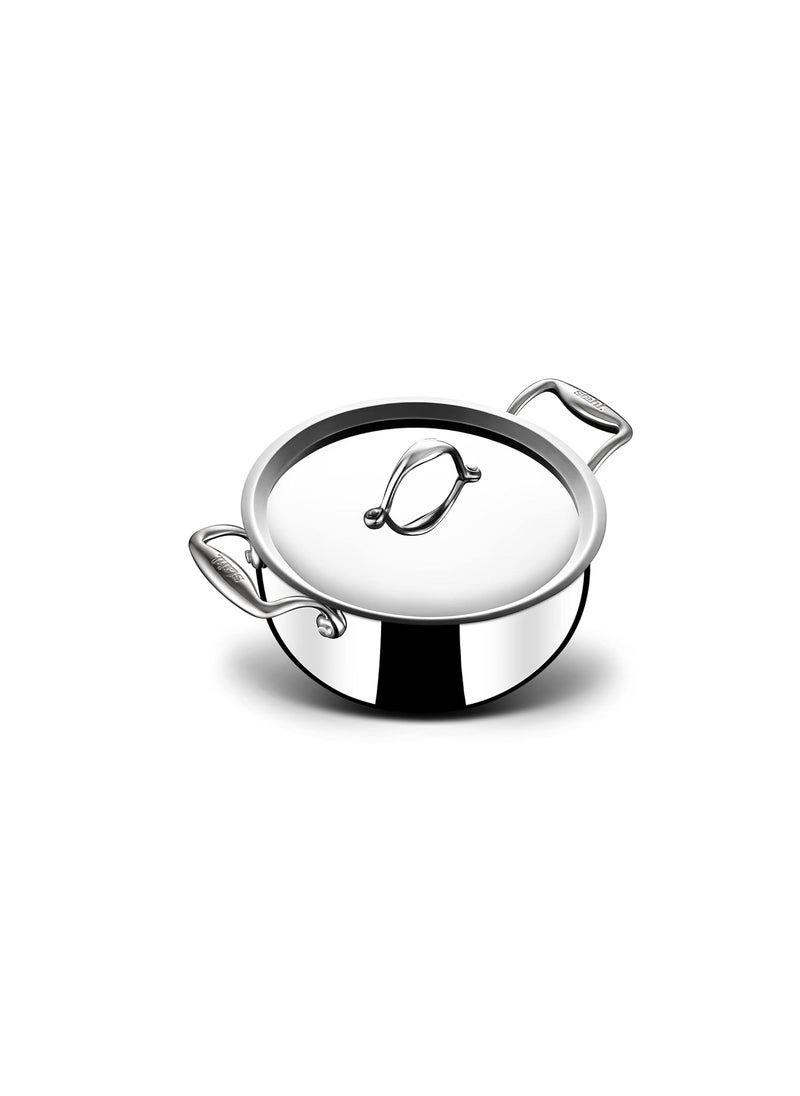 Stahl Triply Stainless Steel Sauce Pot with Lid I Stainless Steel Belly Casserole | Tri Ply Biryani Pot with Induction Base | Artisan 4178, Dia 18 cm, 2.4 L (Serves 3 People)
