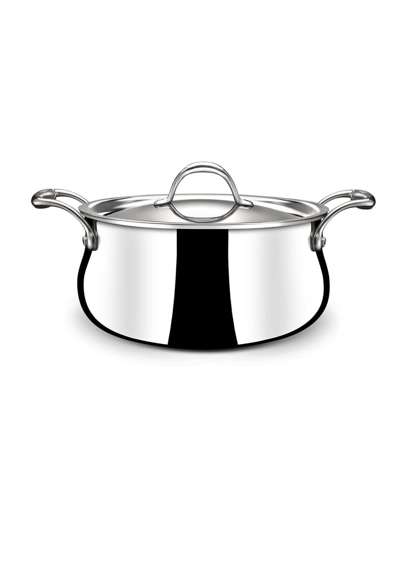 Stahl Triply Stainless Steel Sauce Pot with Lid I Stainless Steel Belly Casserole | Tri Ply Biryani Pot with Induction Base | Artisan 4178, Dia 18 cm, 2.4 L (Serves 3 People)