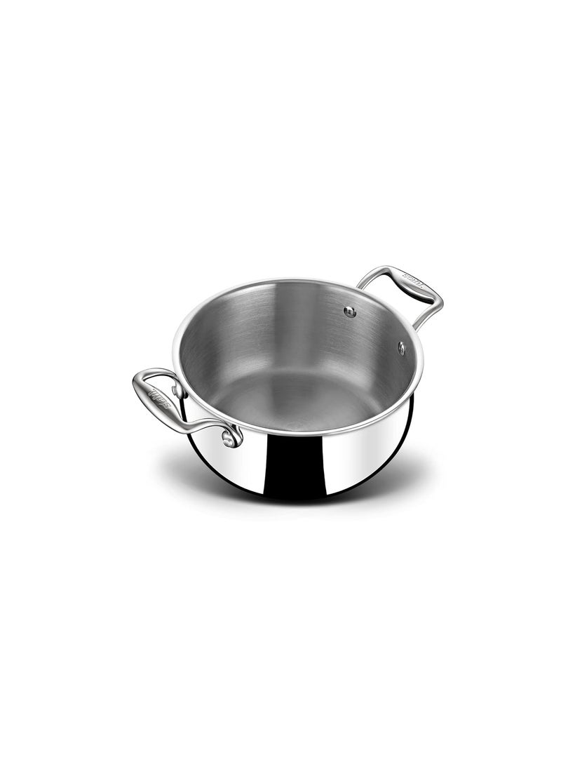 Stahl Triply Stainless Steel Sauce Pot with Lid I Stainless Steel Belly Casserole | Tri Ply Biryani Pot with Induction Base | Artisan 4178, Dia 18 cm, 2.4 L (Serves 3 People)