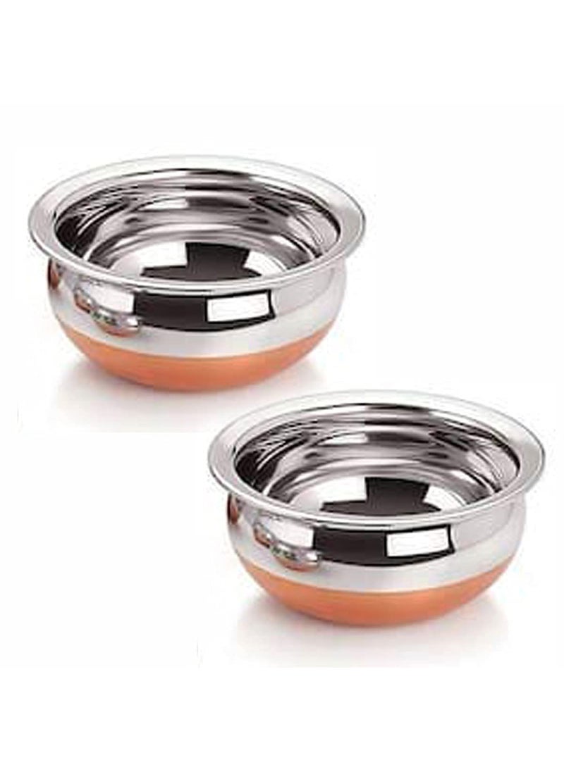 Super HK Stainless Steel Copper Bottom Handi/Pot Biryani Punjabi Handi with Lid Pack of 2(0.5 L&0.8L)
