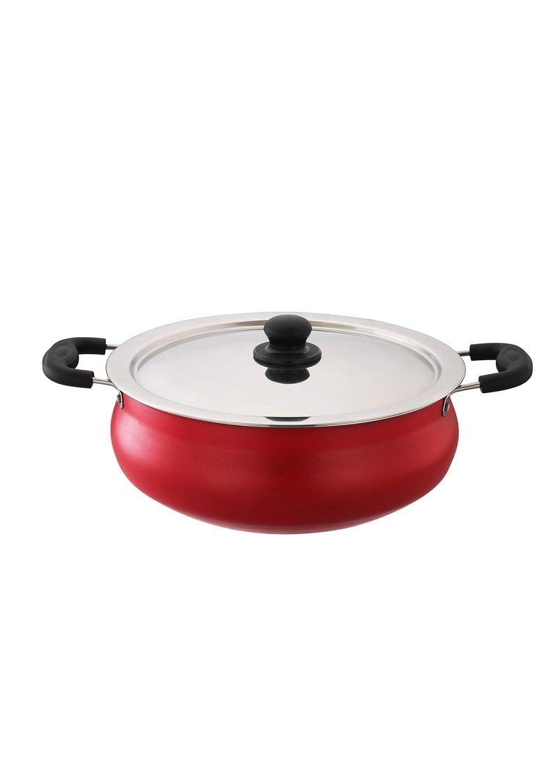 SOWBAGHYA Aluminium Non-Stick Biryani Pot With Lid,6 Liter (Red) Handi|Patila|Bhagona|Tapeli With Lid | Multipurpose Aluminium Cooking Utensils For Kitchen | Dishwasher Safe | Metal Spoon Friendly