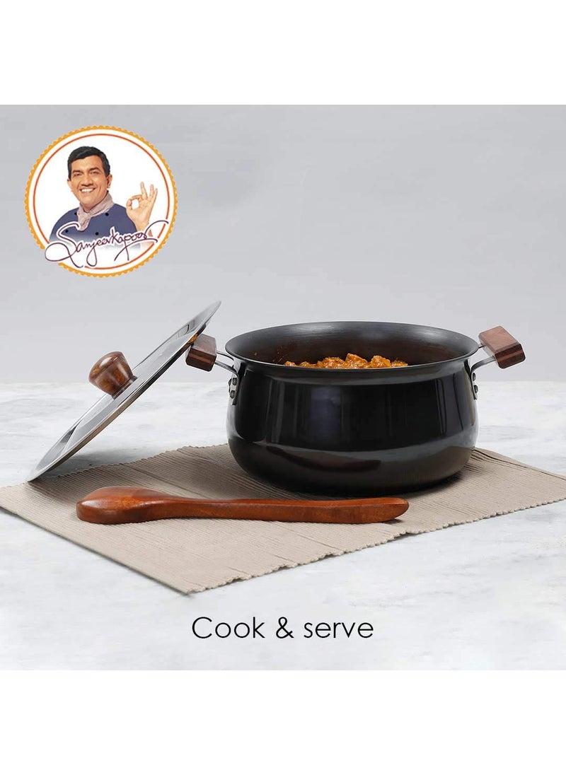 Wonderchef Ebony Hard Anodized Non-Stick Biryani Handi with Lid - 5L | Black, 1 Piece