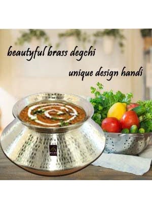 MUKE Handmade Hammered Polished Pure Brass Water Pot Degchi Handi cookwere Indian Brass Cooking Vessel Color Golden Capacity 3.5 Liters Pack of 1