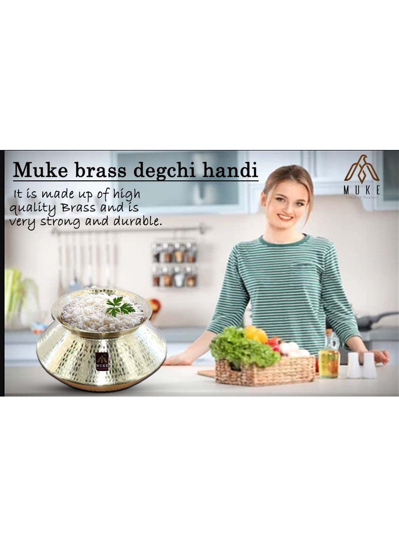 MUKE Handmade Hammered Polished Pure Brass Water Pot Degchi Handi cookwere Indian Brass Cooking Vessel Color Golden Capacity 3.5 Liters Pack of 1