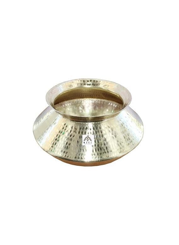 MUKE Handmade Hammered Polished Pure Brass Water Pot Degchi Handi cookwere Indian Brass Cooking Vessel Color Golden Capacity 3.5 Liters Pack of 1