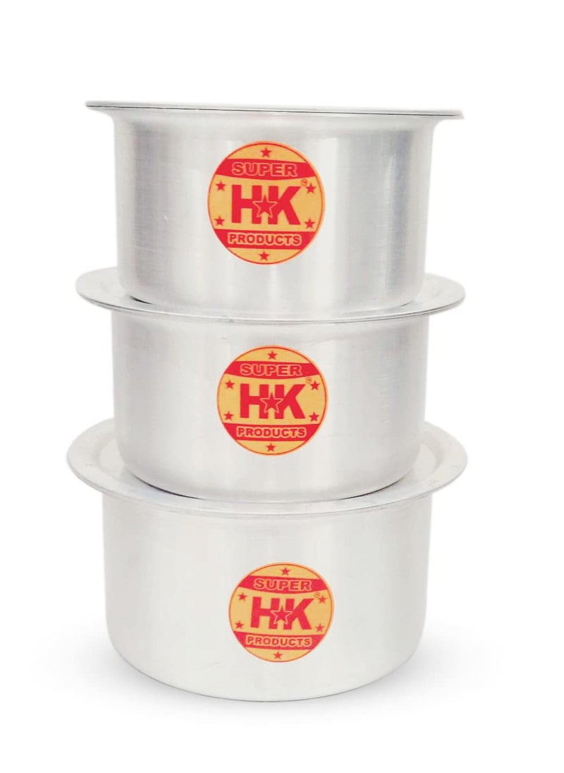 Super HK Aluminium Non-Stick Patila/Bhagona/Tapeli/Saucepot/Handi Set With Lid (Pack Of 3) (3,5 & 7 Litres), Silver