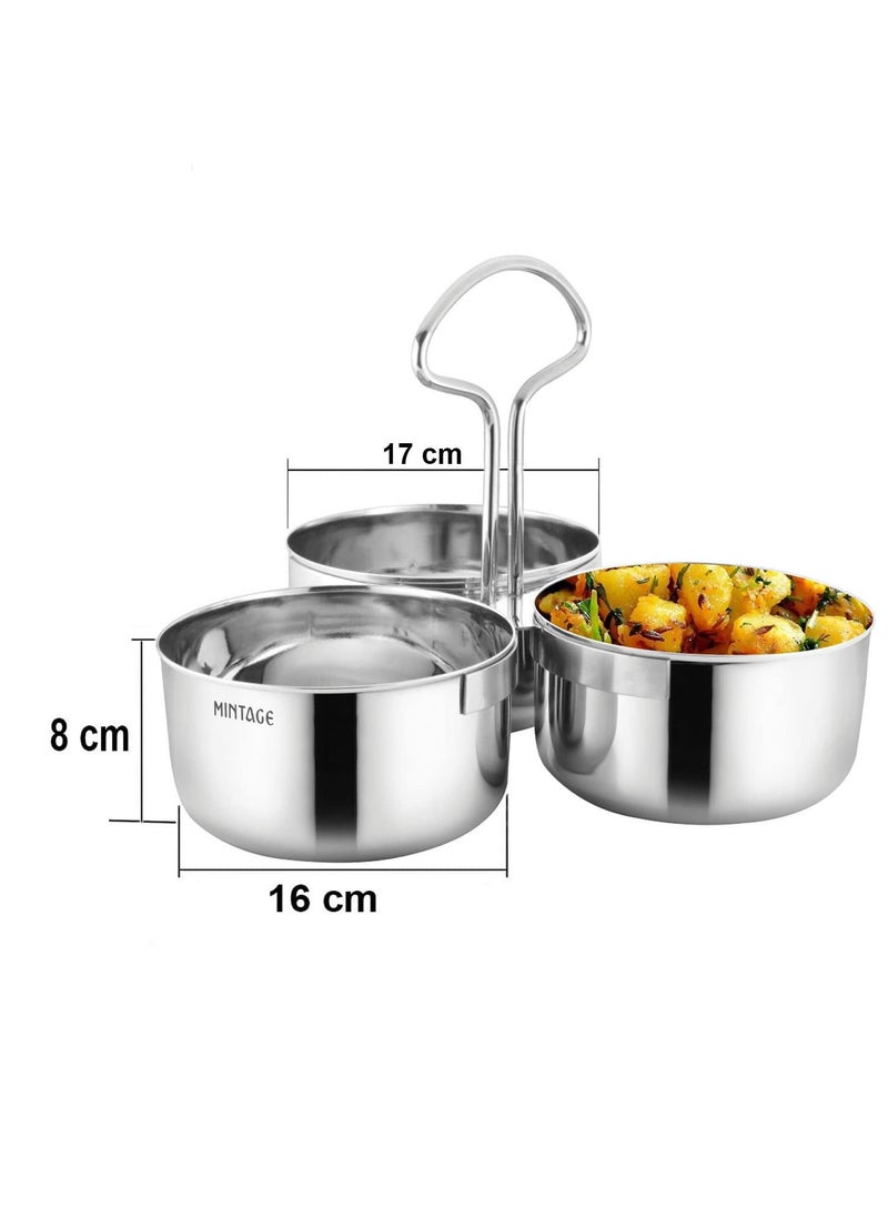 Mintage Stainless Steel Saag Daan | Serving Pot (3 Compartment) | 35+Years of Innovation and Quality