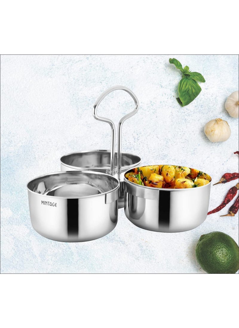 Mintage Stainless Steel Saag Daan | Serving Pot (3 Compartment) | 35+Years of Innovation and Quality