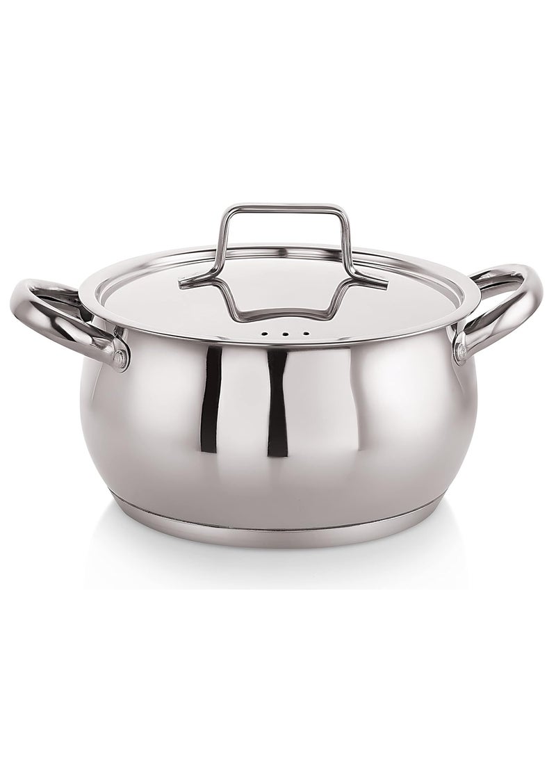 NIRLON Deluxe Series Stainless Steel Impact Bonded Tri Ply Bottom Induction Handi Casserole with Steel Lid, 16 cm / 2.2 litres, Dishwasher Safe | Flame Safe | Gas Stove Safe | Hot Plate Safe