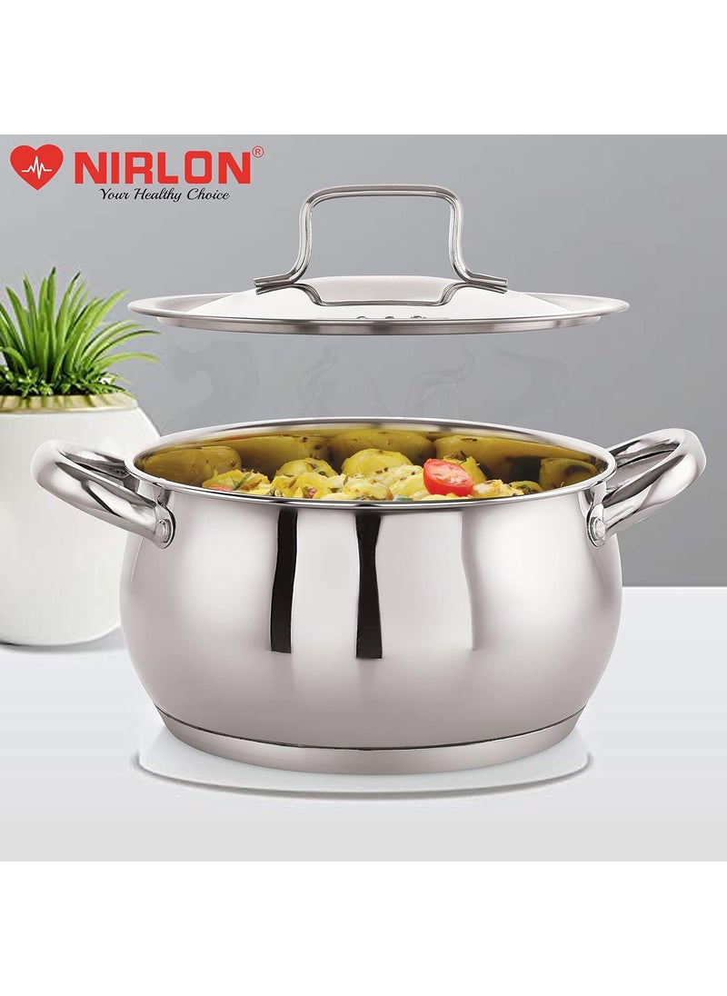 NIRLON Deluxe Series Stainless Steel Impact Bonded Tri Ply Bottom Induction Handi Casserole with Steel Lid, 16 cm / 2.2 litres, Dishwasher Safe | Flame Safe | Gas Stove Safe | Hot Plate Safe