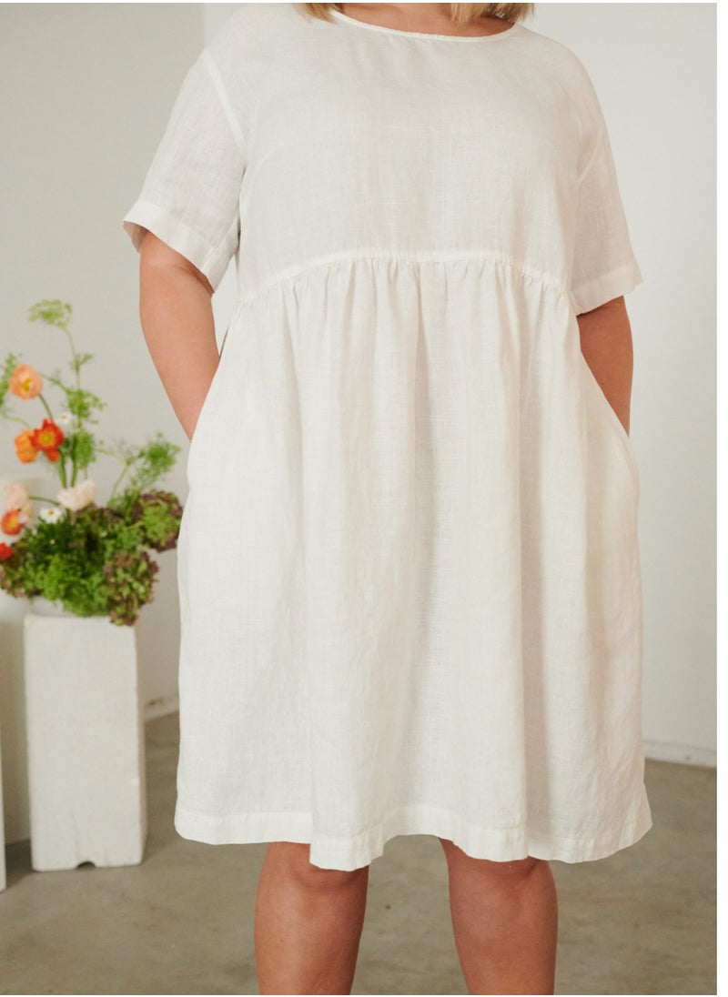 Luxury Linen Dress for Plus Size | Effortless Elegance with Pure Irish Linen | Relaxed Fit, Empire Waist, Side Pockets | White