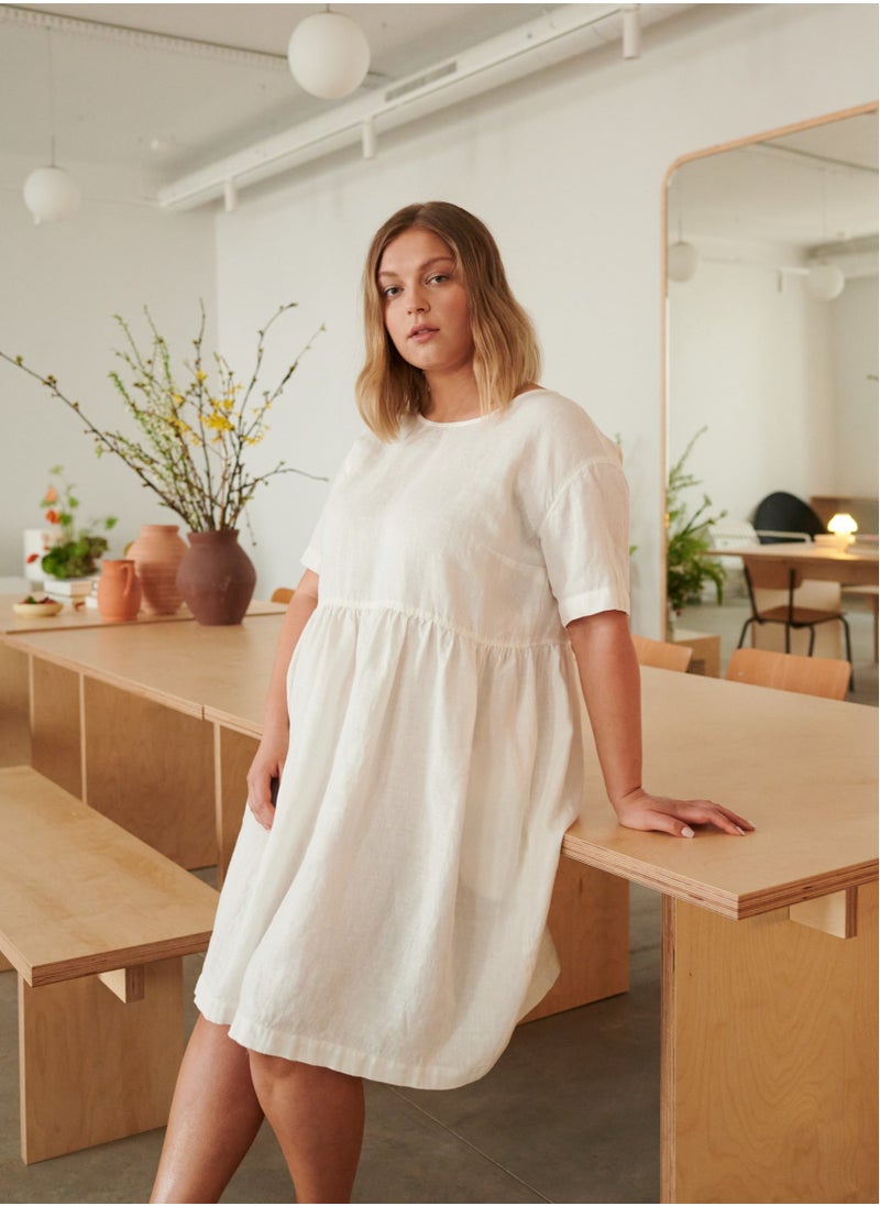 Luxury Linen Dress for Plus Size | Effortless Elegance with Pure Irish Linen | Relaxed Fit, Empire Waist, Side Pockets | White