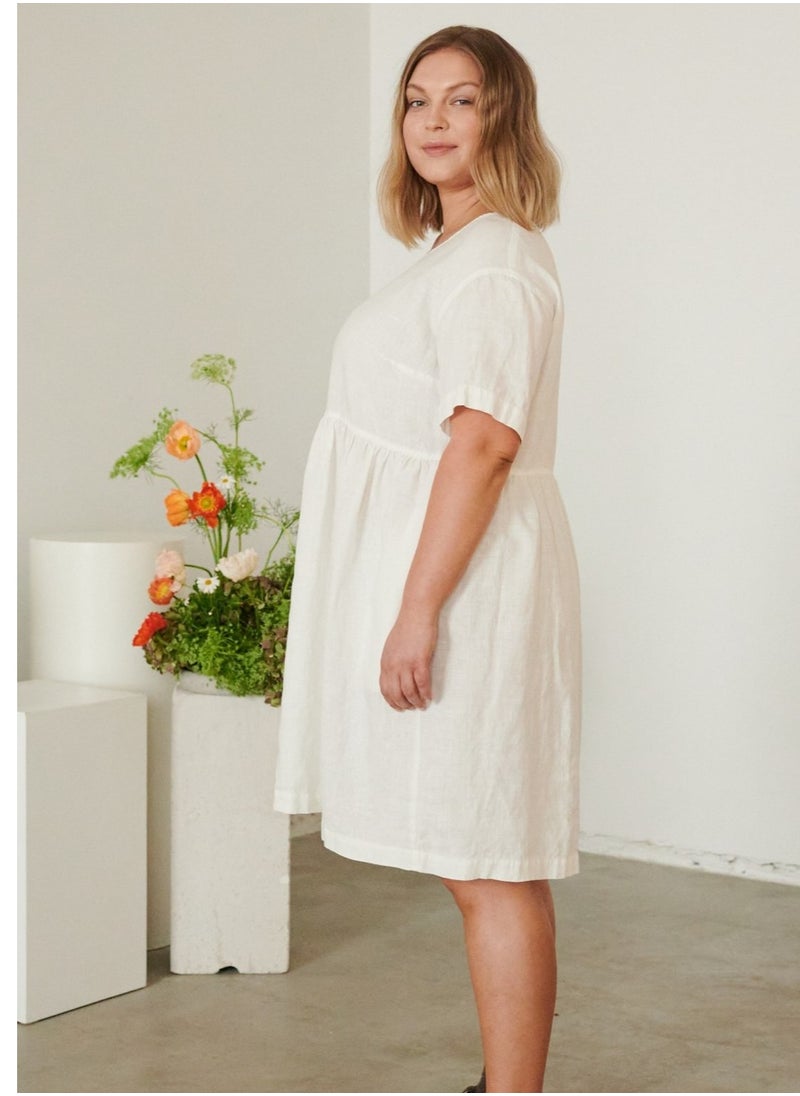 Luxury Linen Dress for Plus Size | Effortless Elegance with Pure Irish Linen | Relaxed Fit, Empire Waist, Side Pockets | White