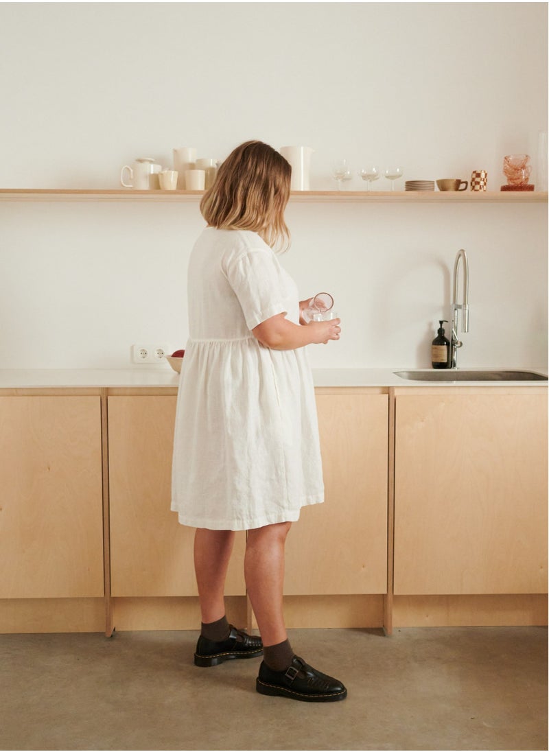 Luxury Linen Dress for Plus Size | Effortless Elegance with Pure Irish Linen | Relaxed Fit, Empire Waist, Side Pockets | White