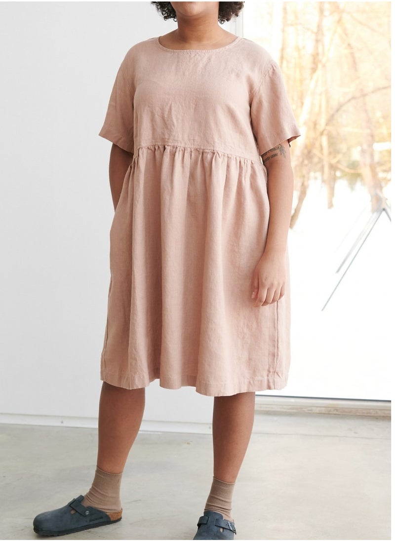 Luxury Linen Dress for Plus Size | Effortless Elegance with Pure Irish Linen|Relaxed Fit, Empire Waist, Side Pockets | Dusty Pink
