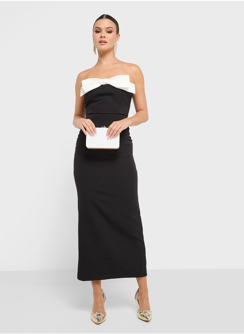 Two Tone Bardot Shift Dress With Bow