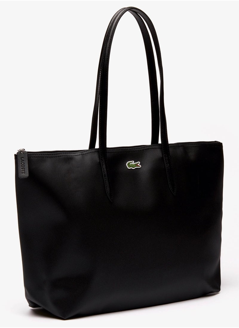 Lacoste bag Women's L12.12 Concept Fashion Versatile Large Capacity Large Size Zipper Handheld Shoulder Bag Tote Bag Large Black 45cm * 30cm * 12cm