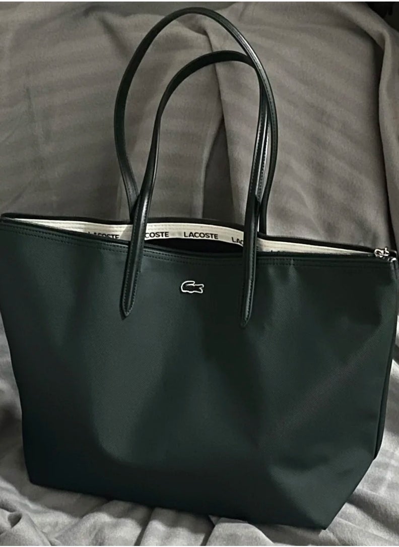 Lacoste bag Women's L12.12 Concept Fashion Versatile Large Capacity Large Size Zipper Handheld Shoulder Bag Tote Bag Large Black 45cm * 30cm * 12cm