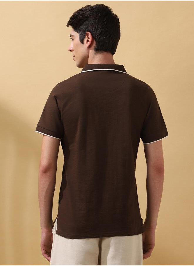 Brown Cotton Solid Pattern Regular Fit T-Shirts for Men with Polo Neck Half Sleeves Regular Length Upper Body Wear T-shirts Knitted Weave - Perfect for Lifestyle Occasions