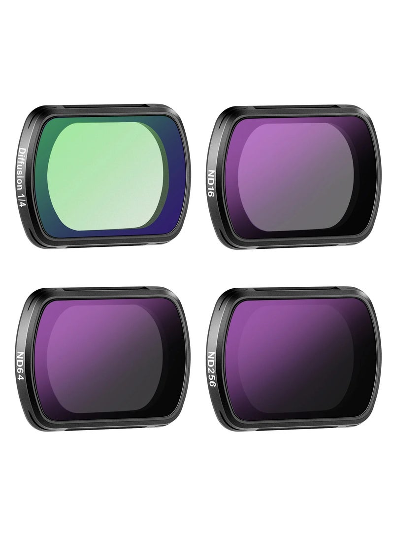 NEEWER 4-Pack Magnetic ND & Black Diffusion 1/4 Filter Kit for DJI Osmo Pocket 3, HD Optical Glass Camera Filters ND16 ND64 ND256, Cinematic Soft Effect, Quick Magnetic Mount for Gimbal Cameras