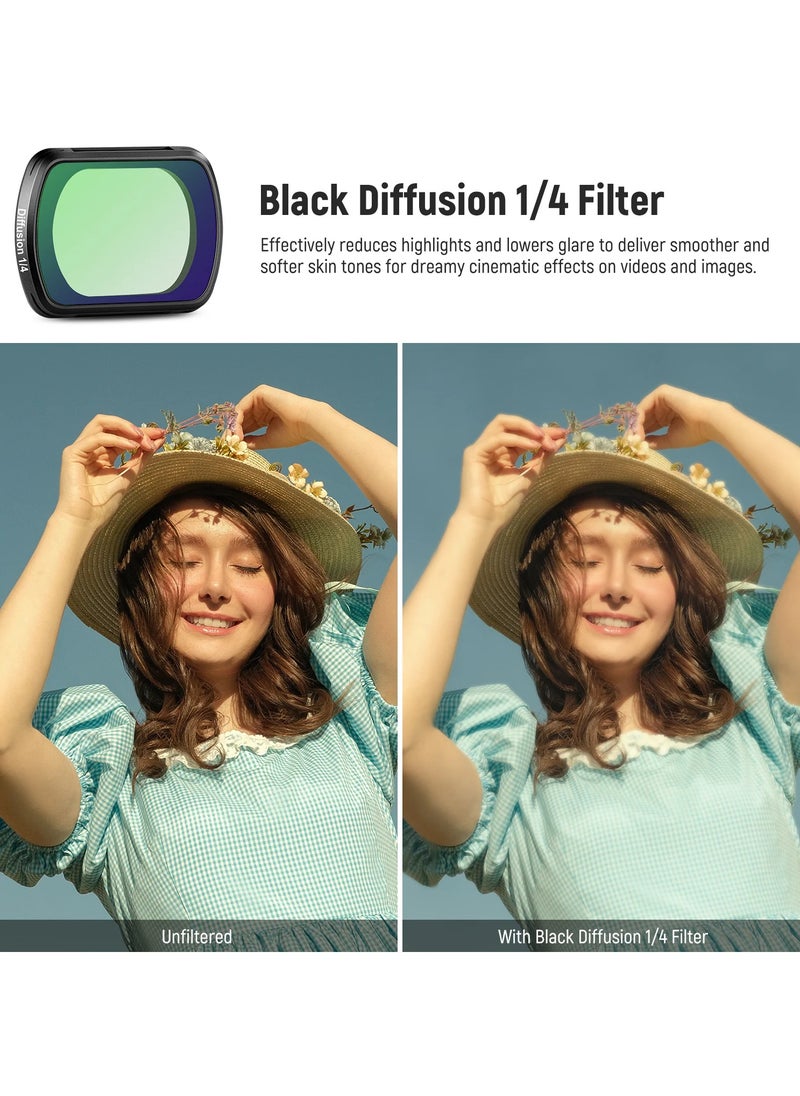 NEEWER 4-Pack Magnetic ND & Black Diffusion 1/4 Filter Kit for DJI Osmo Pocket 3, HD Optical Glass Camera Filters ND16 ND64 ND256, Cinematic Soft Effect, Quick Magnetic Mount for Gimbal Cameras