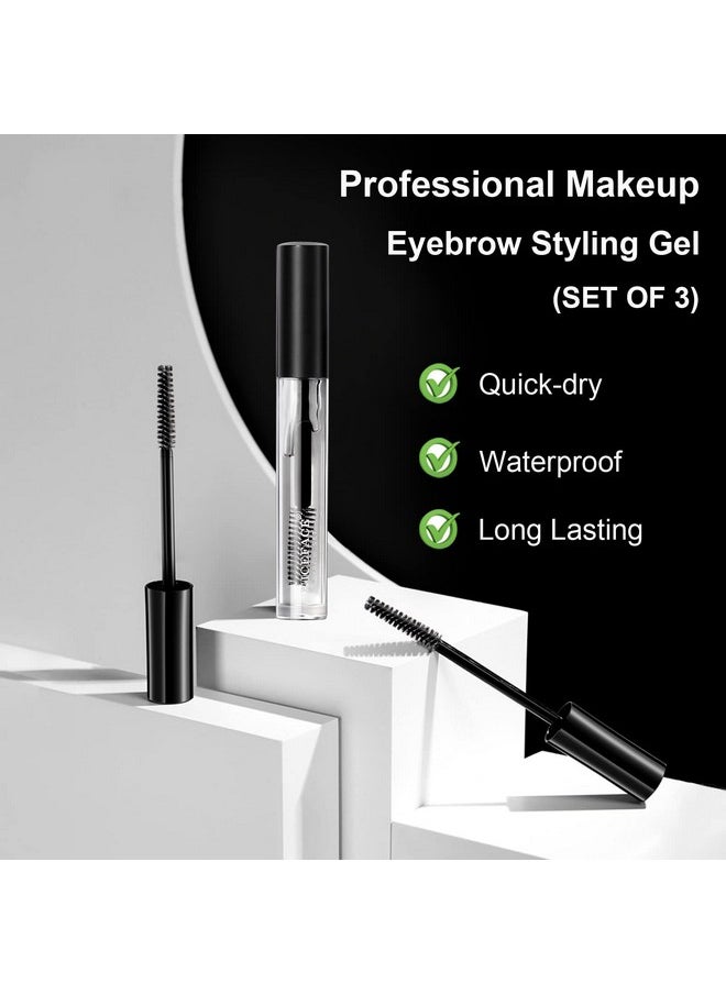 Clear Eyebrow Gel, 3Pcs Brow Setting Gel for Natural Brow, Long Lasting Waterproof Sweat-Proof Brow Makeup Liquid Eyebrow Styling Gel Set for Feathered & Fluffy Brows (Transparent)