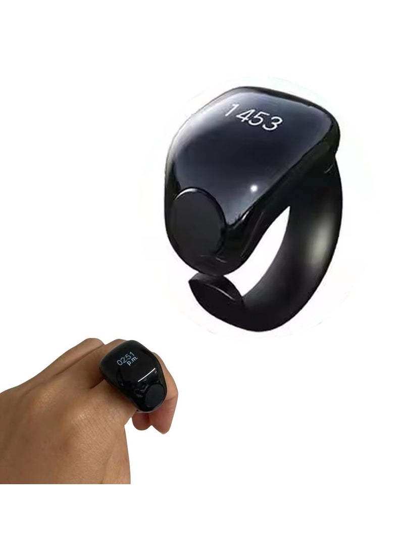 Tasbih Zikr Smart Ring, Adjustable Ring Finger Counter with 2 Sizes (18/20mm), APP Support Digital Counter Prayer Reminder Rings, Waterproof 4 Digit Finger Counter Zikr Ring for Muslims (Blac2