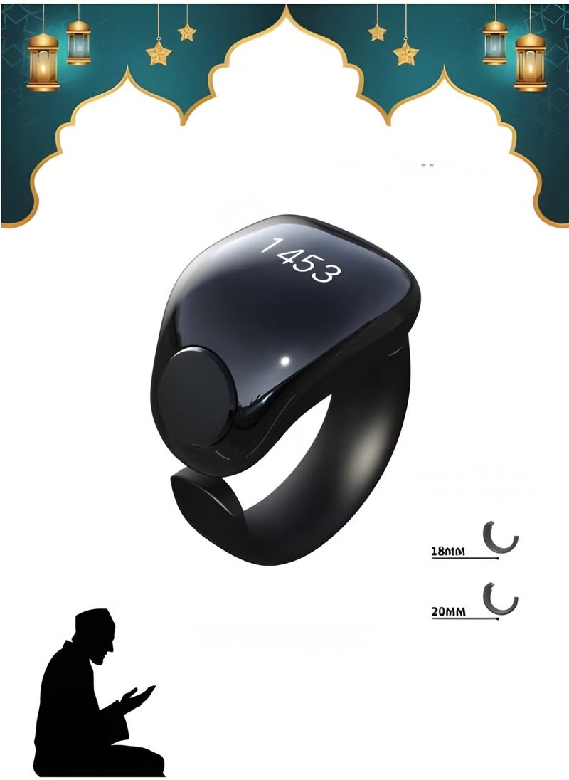 Tasbih Zikr Smart Ring, Adjustable Ring Finger Counter with 2 Sizes (18/20mm), APP Support Digital Counter Prayer Reminder Rings, Waterproof 4 Digit Finger Counter Zikr Ring for Muslims (Blac2