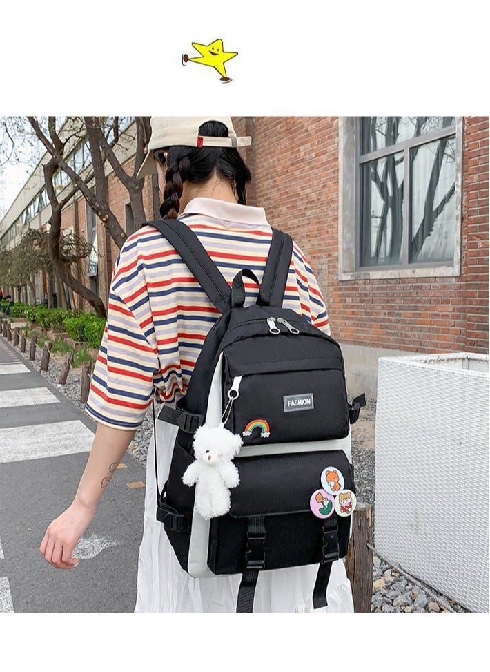Canvas Large Capacity Schoolbag For Male And Female Students, Outdoor Travel Backpack,31*13*42CM +Handbag28*4*30CM +Shoulder Bag18*1*18CM +Pencil Case,22*4*5CM Four-piece Set