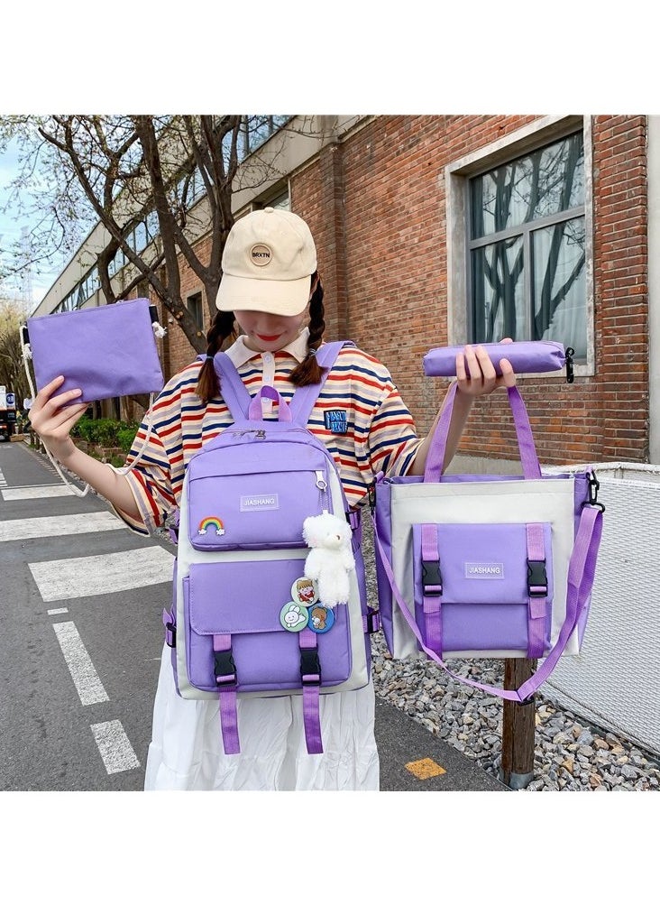 Canvas Large Capacity Schoolbag For Male And Female Students, Outdoor Travel Backpack,31*13*42CM +Handbag28*4*30CM +Shoulder Bag18*1*18CM +Pencil Case,22*4*5CM Four-piece Set