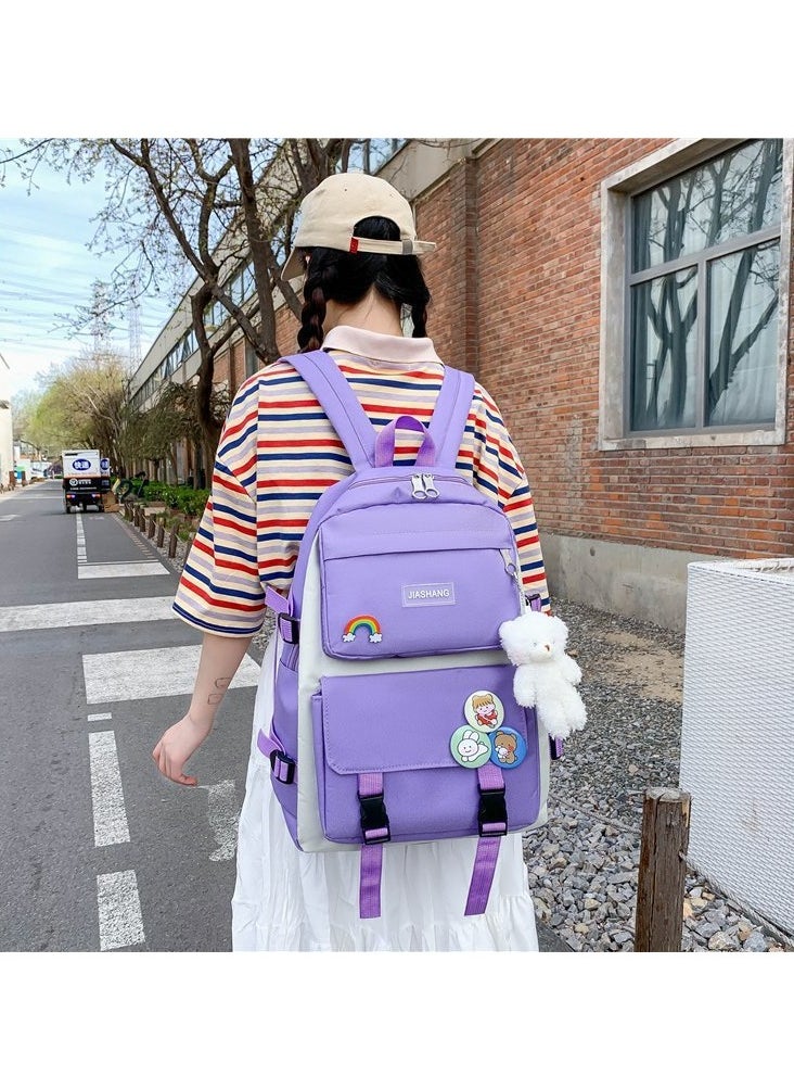 Canvas Large Capacity Schoolbag For Male And Female Students, Outdoor Travel Backpack,31*13*42CM +Handbag28*4*30CM +Shoulder Bag18*1*18CM +Pencil Case,22*4*5CM Four-piece Set