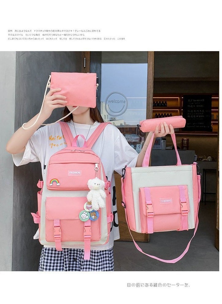 Canvas Large Capacity Schoolbag For Male And Female Students, Outdoor Travel Backpack,31*13*42CM +Handbag28*4*30CM +Shoulder Bag18*1*18CM +Pencil Case,22*4*5CM Four-piece Set