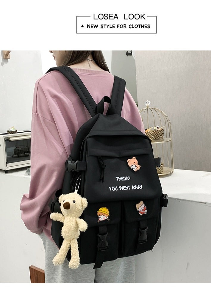 Girl Schoolbags, Fashionable Campus Student Backpacks 30*42*12CM + Handbags 31*28*5CM + Shoulder Bags 18*1*23CM + Pencil Cases 20*4*5CM + Coin Bags Five-piece Set