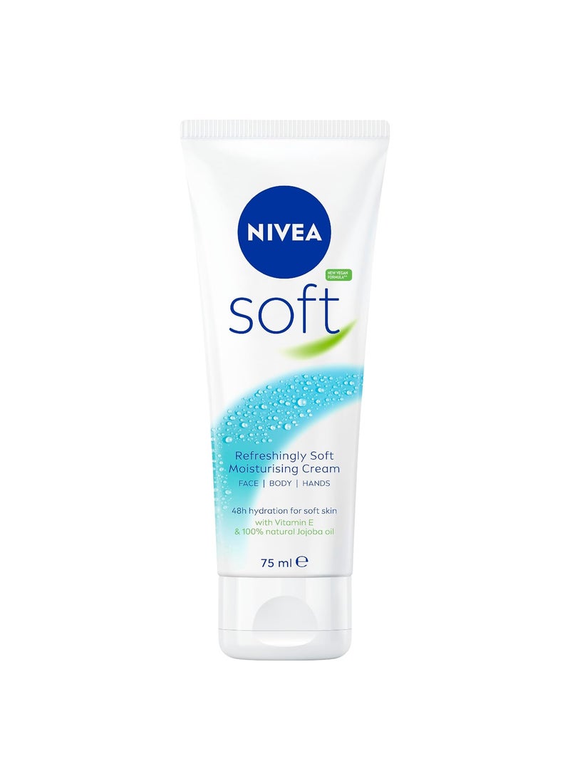 NIVEA Soft AllPurpose Moisturizing Cream 75 mL Everyday Moisturizer and Hand Cream for Use After Hand Sanitizer or Hand Soap Light and NonGreasy Formula