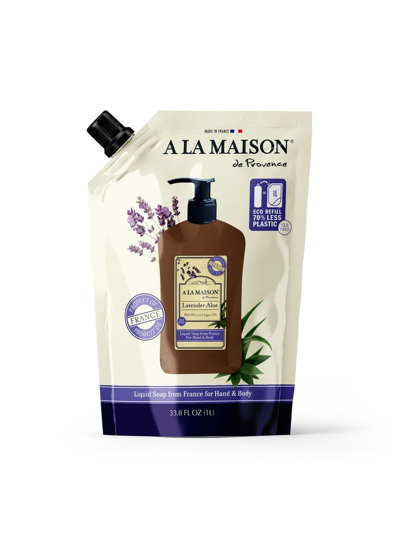 A LA MAISON French Liquid Hand Soap RefilL  Natural Hand Wash Made with Essential Oils  Biodegradable PlantBased Vegan CrueltyFree 338 Fl Oz Pouch 1 Pack Lavender Aloe