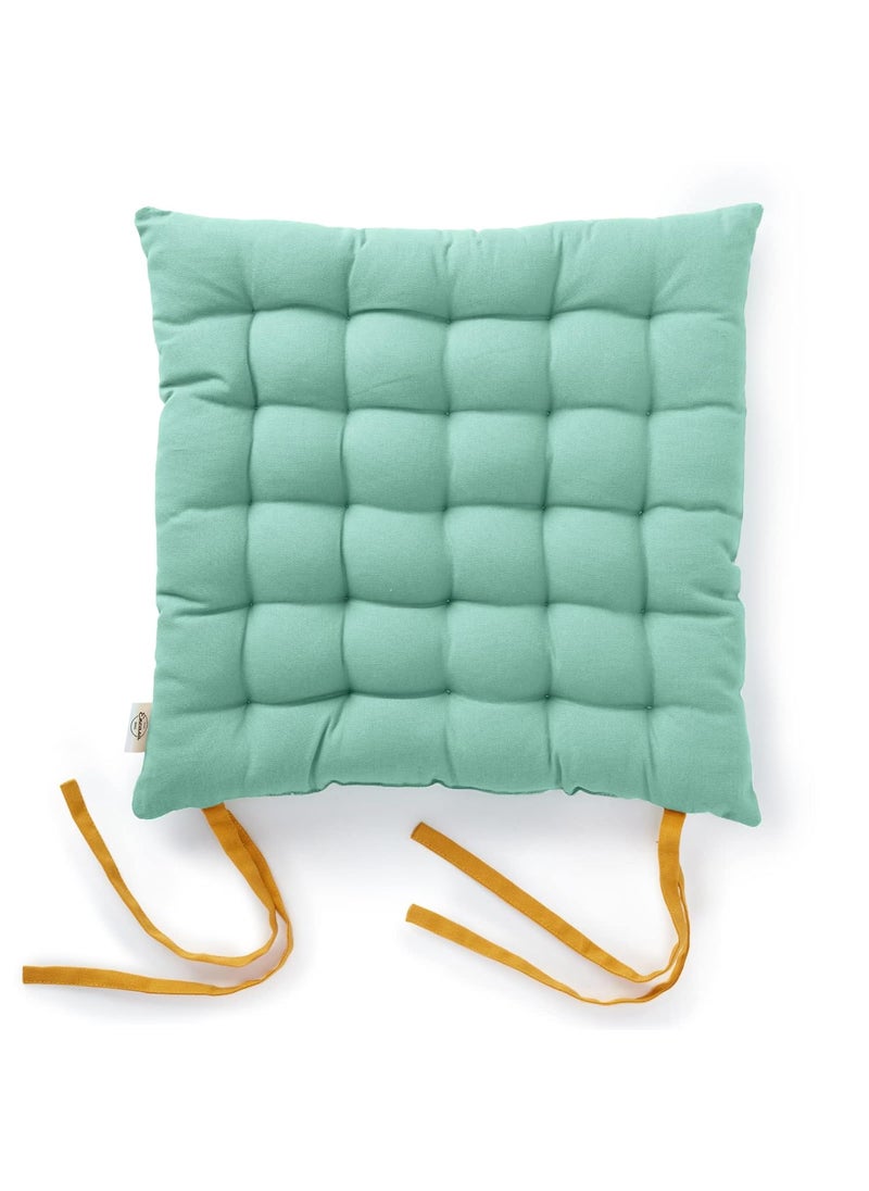 Encasa XO Chair Cushions for Sitting 40x40 cm - Mango+Mint with Mango Straps | Dining Chair Cushions [Set of 4] | Seat Cushion with Thick Microfiber Filling for Home, Office, Garden Chairs