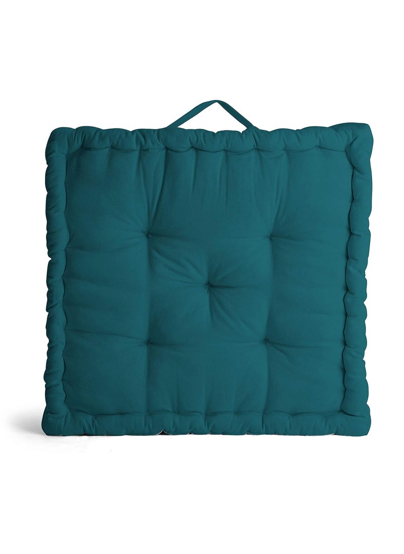 Encasa XO Square Floor Cushions 40x40x8 cm - Azul Blue - Solid Dyed Canvas with Micro-Fiber Filling Large Size for Seating Meditation Yoga Pooja Guests Living Room Bedroom