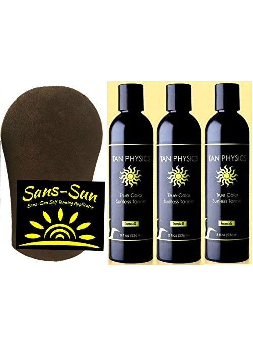 Tan Physics Sunless Tanner 8oz Pack of 3 with Tanning Mitt  Self Tanning Lotion  Instant Tan Lotion for Face  Body  Natural Self Tanner for a StreakFree LongLasting Glow