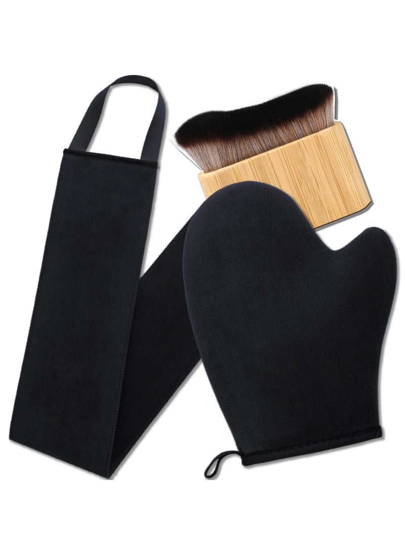 3 in 1 Self Tanning Mitts Self Tanner Mitt Applicator Kit Self Tanning Brush for Self Tan Brush Back Tanning Applicator Tanning Glove for Self Tan Mitt Kabuki Body Brush Self Tanner Back Applicator