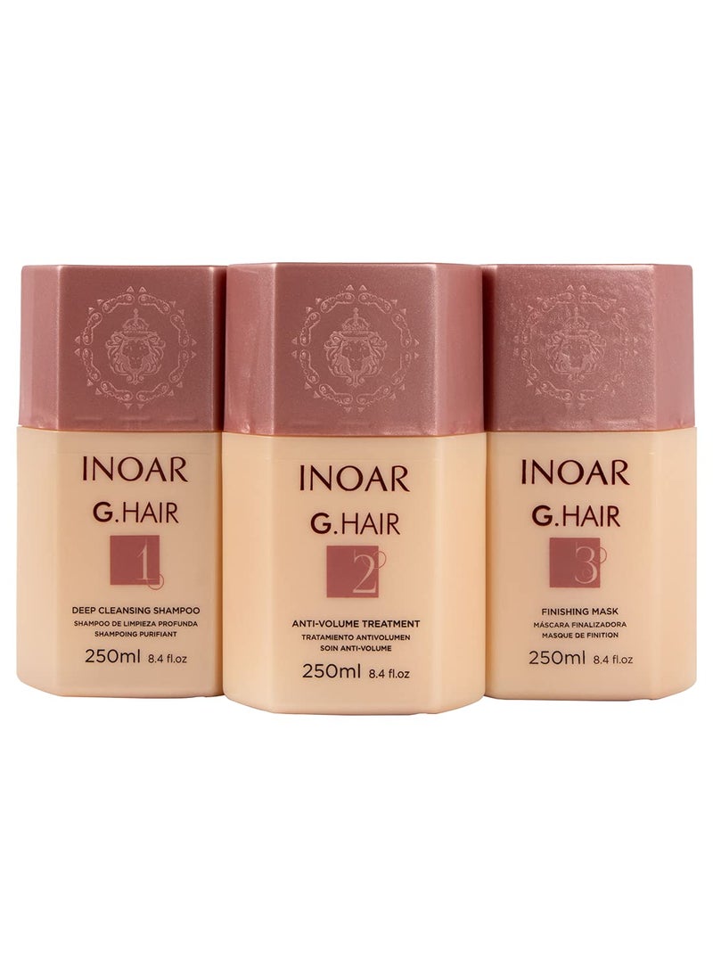 INOAR GHair Keratin Smoothing System Kit Deep Cleaning Shampoo Anti Volume Treatment 250ML
