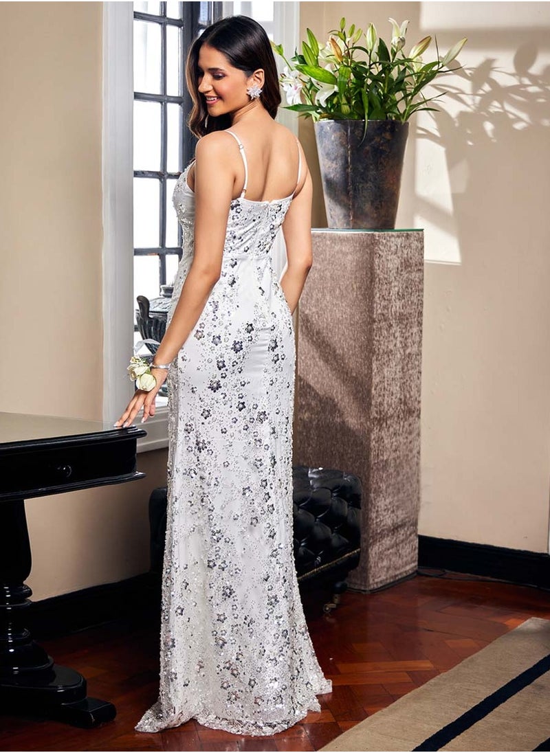 Floral Sequin Gown Dress