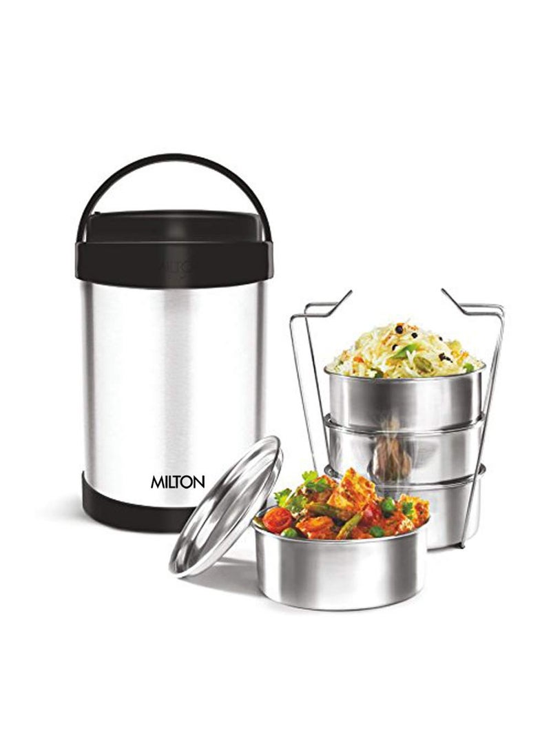 MILTON Royal 4 Stainless Steel Containers with 600 ml Each, PU Insulated, Hot & Cold Leak Proof Lunch Box for Office, College, Picnic, Silver