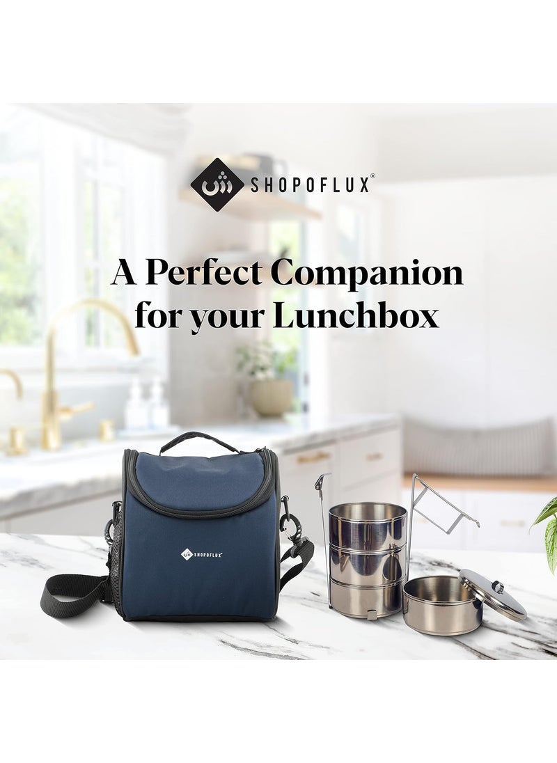SHOPOFLUX Lunch Bag for Men and Women, Insulated Tiffin Bags for Office, College, School with Crossbody Belt (Blue)