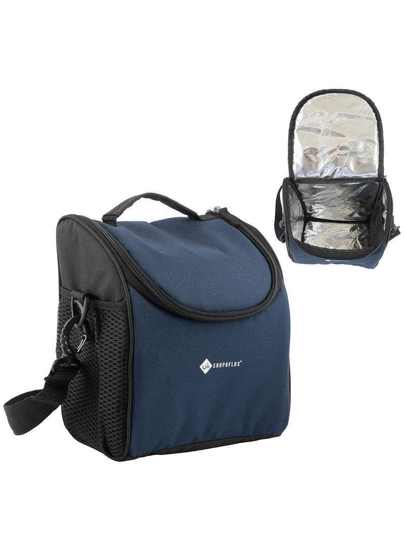 SHOPOFLUX Lunch Bag for Men and Women, Insulated Tiffin Bags for Office, College, School with Crossbody Belt (Blue)
