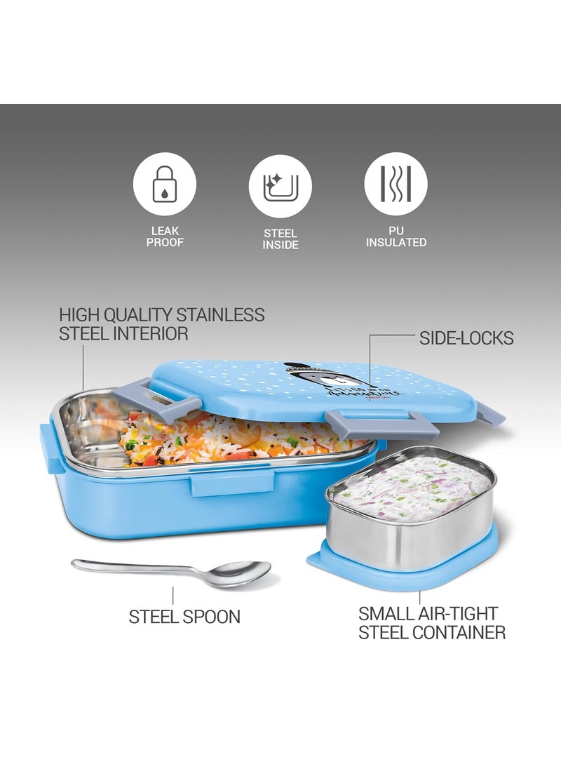 MILTON New Flatmate Inner Stainless Steel Tiffin Box, 700 ml, Sky Blue | Food Grade | School Lunch Box | Picnic