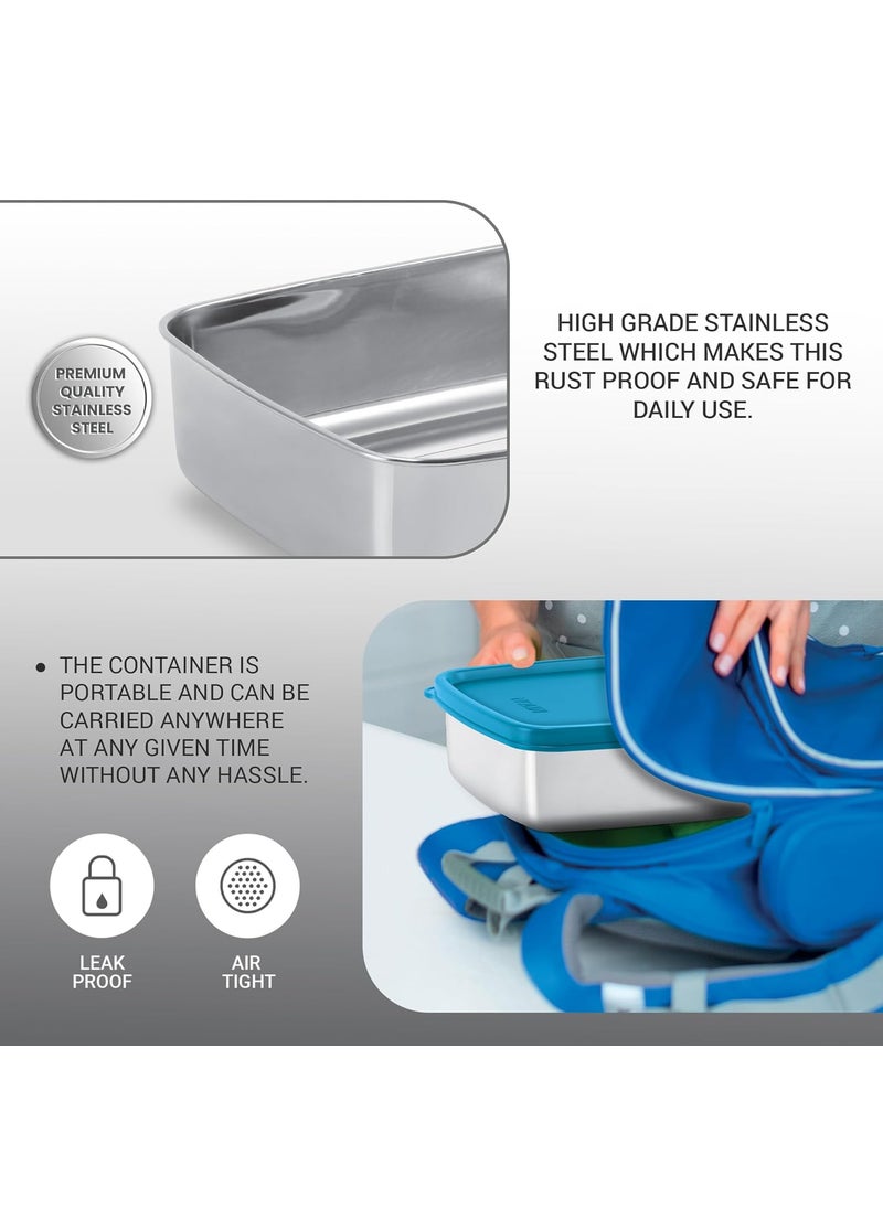 MILTON Steel Pro Rectangular 1000 Stainless Steel Container, 1020 ml, Blue