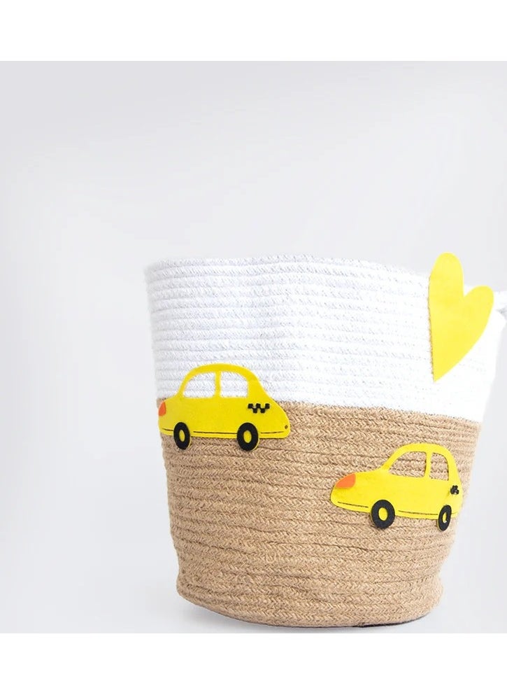 Yellow Doodle Cotton Rope Baskets - Love for Cars (Set Of 2)