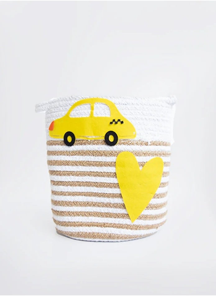 Yellow Doodle Cotton Rope Baskets - Love for Cars (Set Of 2)